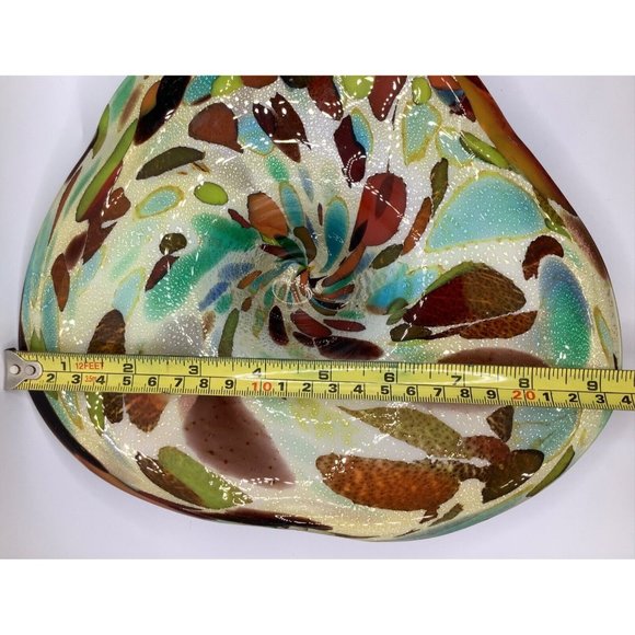Multicolored Hand Blown Art Glass Bowl Dish Footed Polished Bottom - Picture 6 of 9